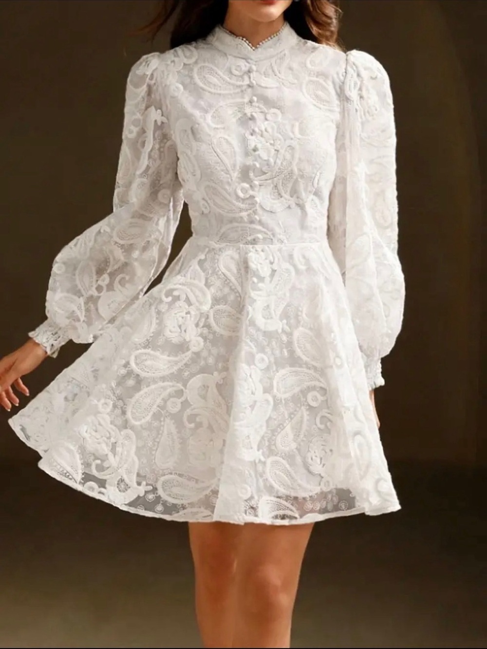 Elegant White Lace Fit-and-Flare Dress
